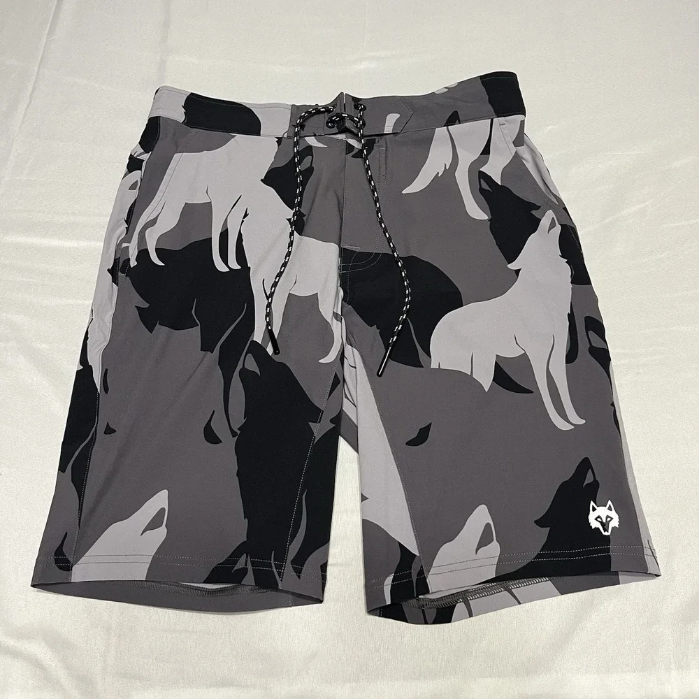 Greyson Golf Mens Swim Shorts Size 31 Gray Wolf AOP Board Unlined